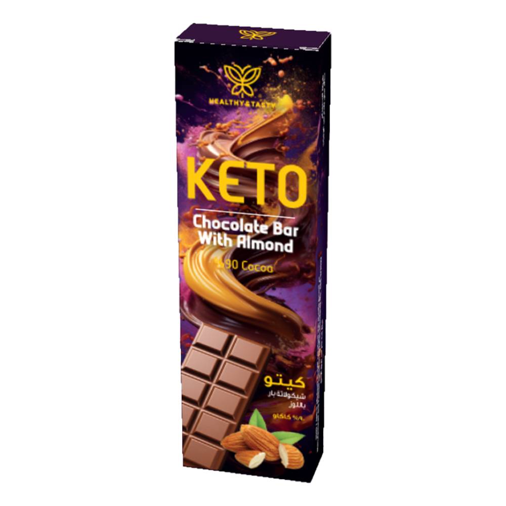 شيكولاتة بار كيتو 72% كاكاو باللوز 40 جرام من هيلثي اند تيستي